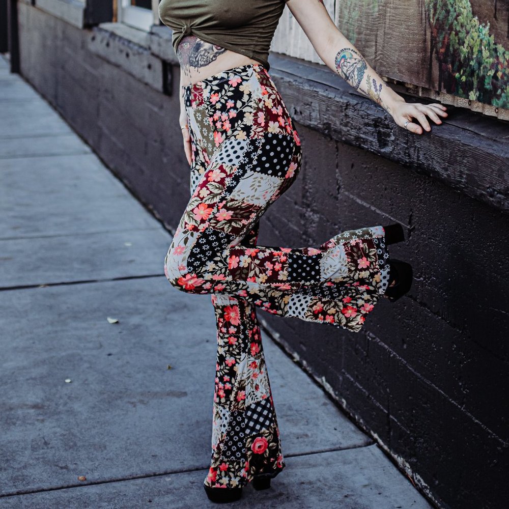 Patchwork Flower Boho Bell Bottoms